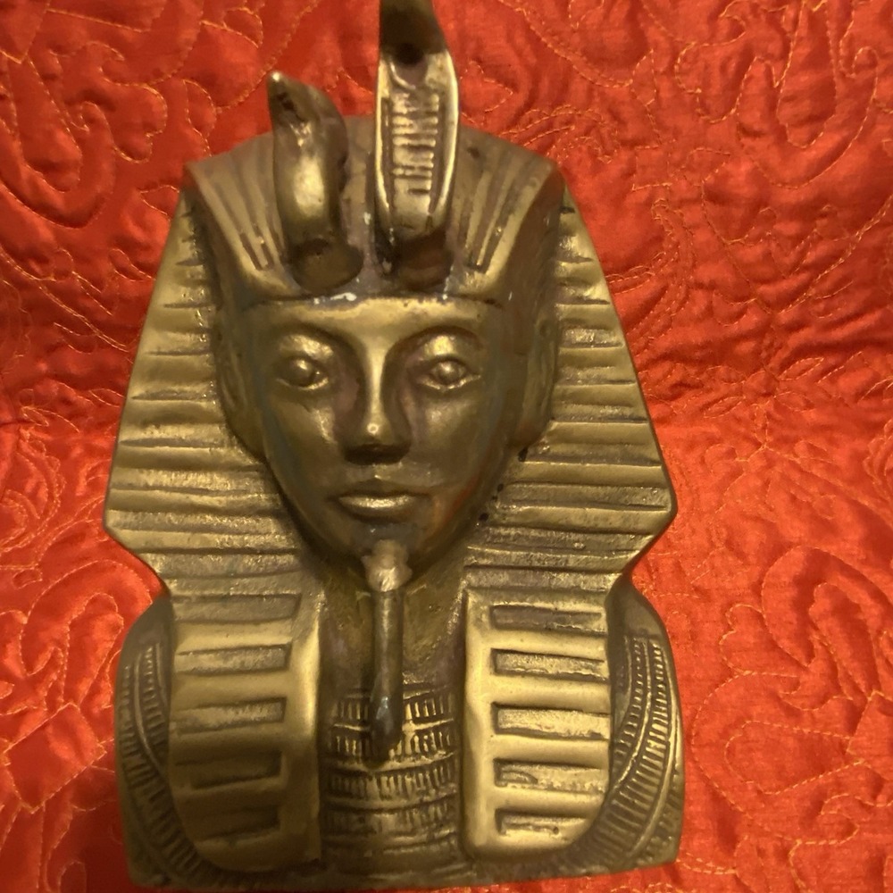Vintage Brass Egyptian King Tutankhamun Bust Statue Figure Pharaoh 6" X 5"‎ x 4"